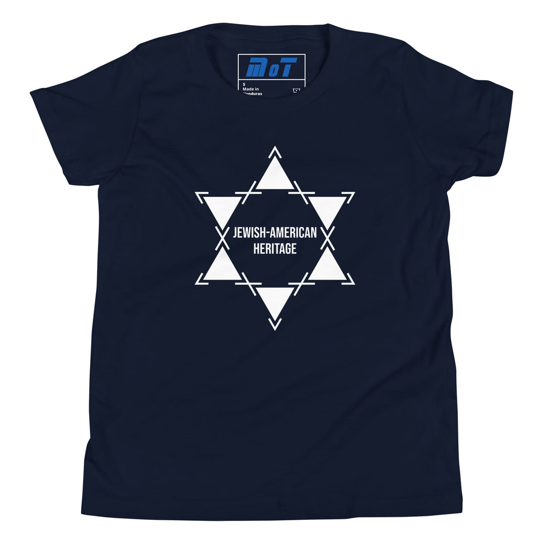 Jewish American Heritage Jewish pride kids short sleeve t-shirt in Navy - detail view