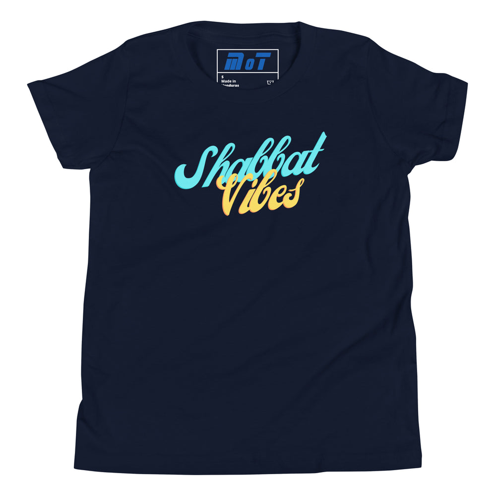 Shabbat Vibes Jewish pride kids short sleeve t-shirt in Navy - back view