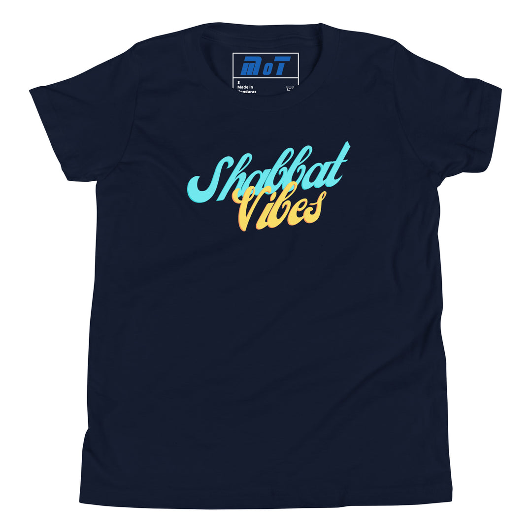 Shabbat Vibes Jewish pride kids short sleeve t-shirt in Navy - back view