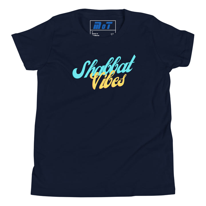 Shabbat Vibes Jewish pride kids short sleeve t-shirt in Navy - back view