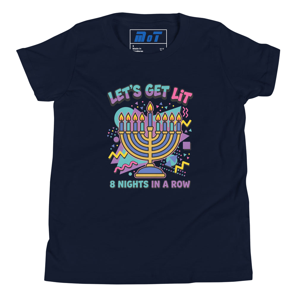 Lets Get Lit 90s Jewish pride kids short sleeve t-shirt in Navy - back view