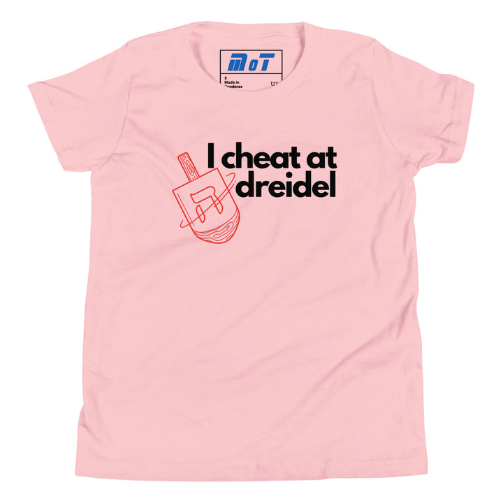 I Cheat At Dreidel Jewish pride kids short sleeve t-shirt in Pink - side view