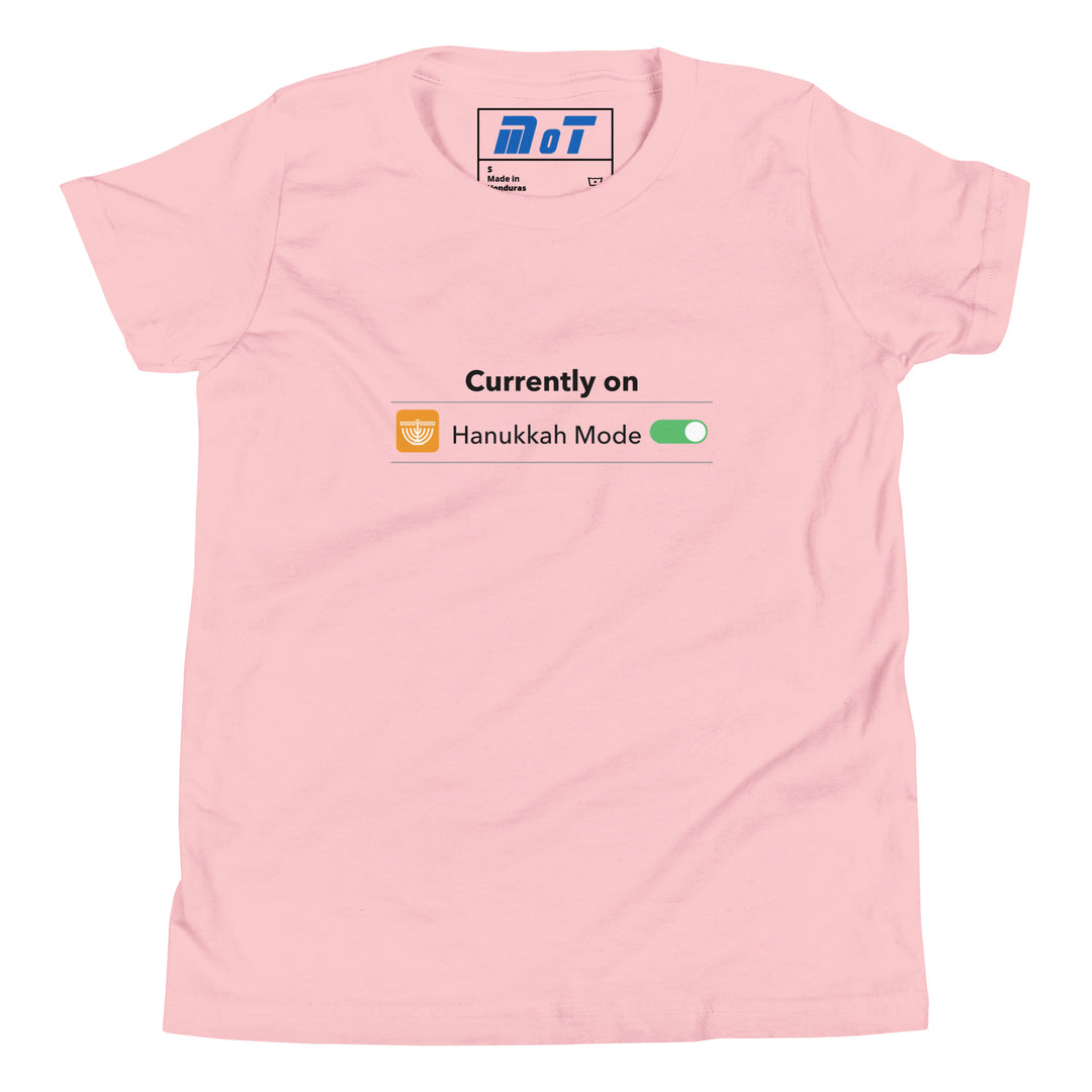 Hanukkah Mode Jewish pride kids short sleeve t-shirt in Pink - back view