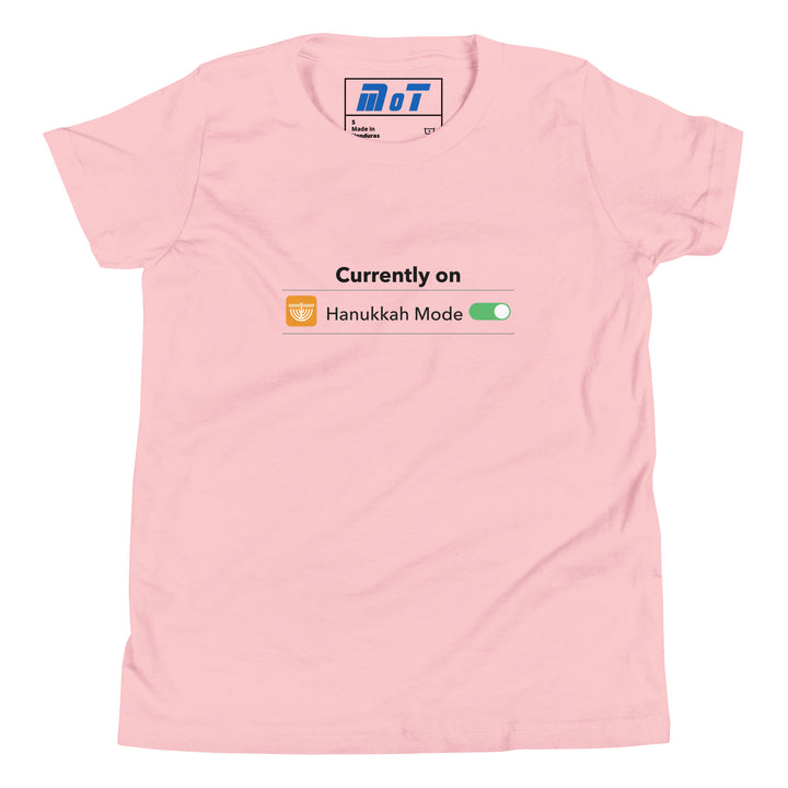 Hanukkah Mode Jewish pride kids short sleeve t-shirt in Pink - back view