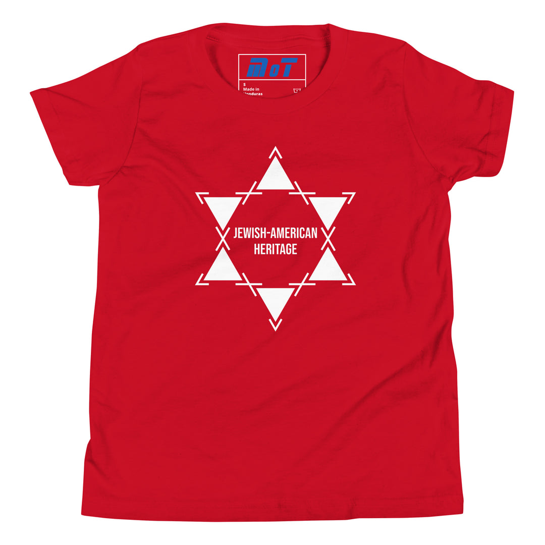 Jewish American Heritage Jewish pride kids short sleeve t-shirt in Red - lifestyle shot