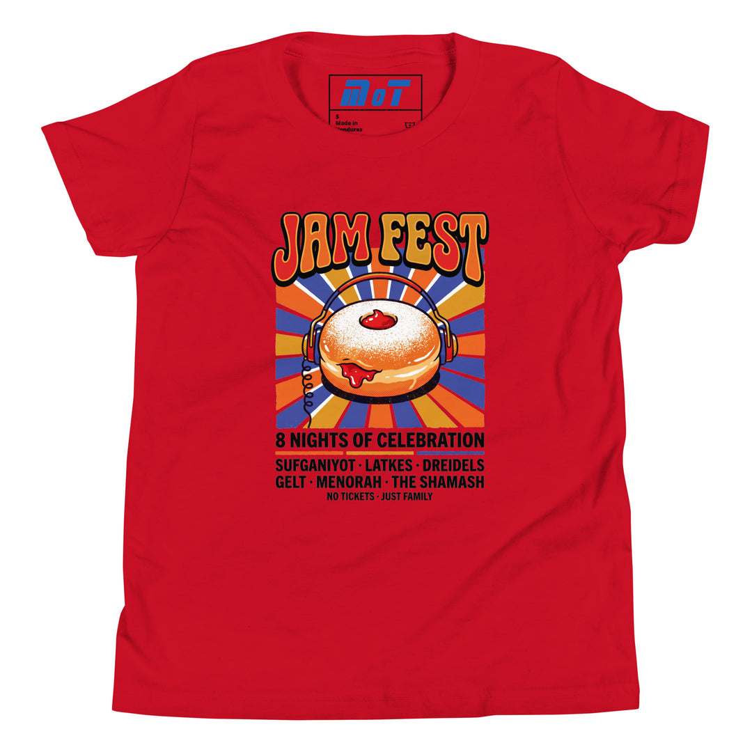 Jam Fest 8 Nights Jewish pride kids short sleeve t-shirt in Red - back view