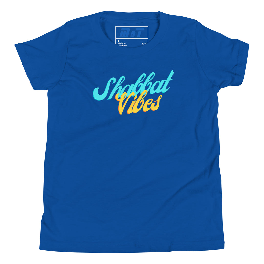 Shabbat Vibes Jewish pride kids short sleeve t-shirt in True Royal - flat lay