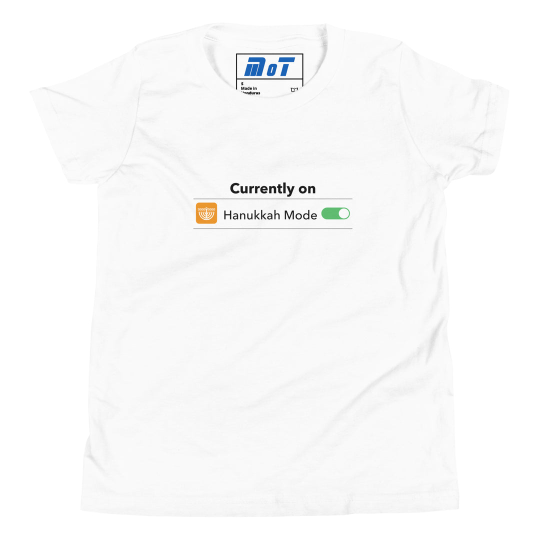 Hanukkah Mode Jewish pride kids short sleeve t-shirt in White - front view